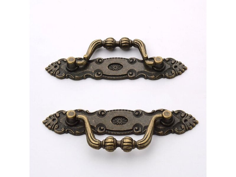  Paquet de 4 poignées en bronze ancien de 11x3,8 cm, poignées descendantes pour commodes et meubles  - Conforama E