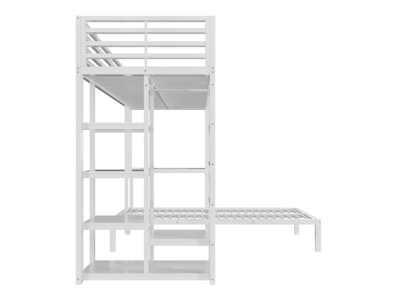 Lit mezzanine enfant 2 couchages 90x200 cm blanc en métal et mdf, avec bureau, rangements et sans matelas - Conforama D