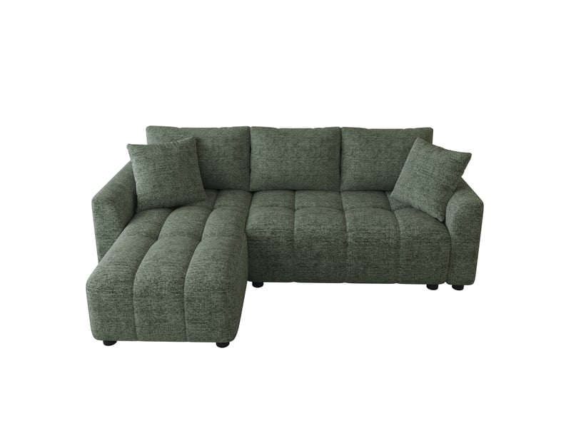  Canapé d'angle modulable 3 places 204x127x82,5 cm, avec coussins décoratifs, pour salon et appartement, tissu chenille, vert evarich - Conforama A