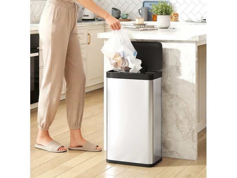  Poubelle à capteur infrarouge 45 l 38 x 25,5 x 67,5 cm – argent – fermeture douce silencieuse  - Conforama B