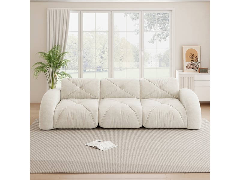  Canapé modulaire 3 places sans cadre avec assise en mousse 32d et tissu chenille pour salon, beige clair  - Conforama C