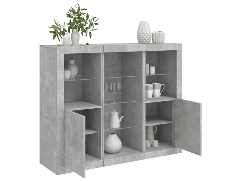  Buffets avec lumières led 3 pcs - bahut - meuble de rangement gris béton bois d'ingénierie  - Conforama B