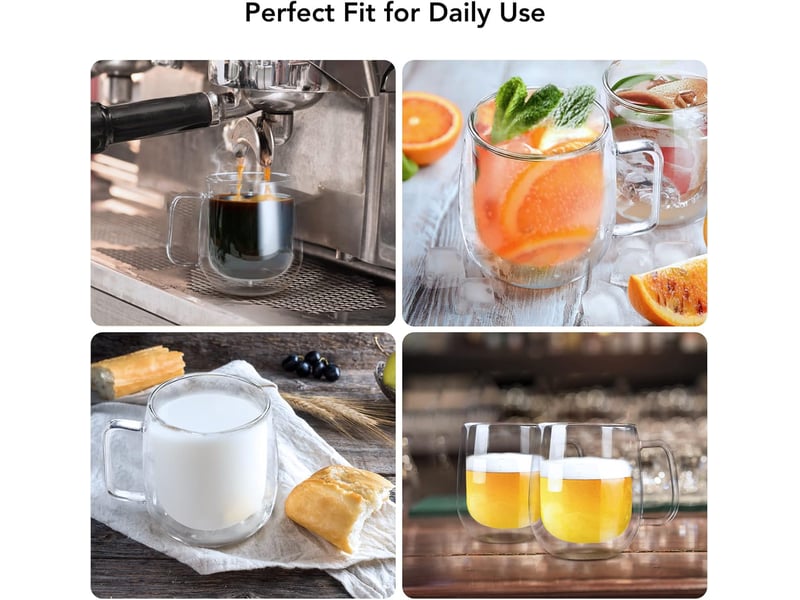 Tasse double paroi en verre 350ml avec poignée – set de 2 mugs en verre - Conforama C