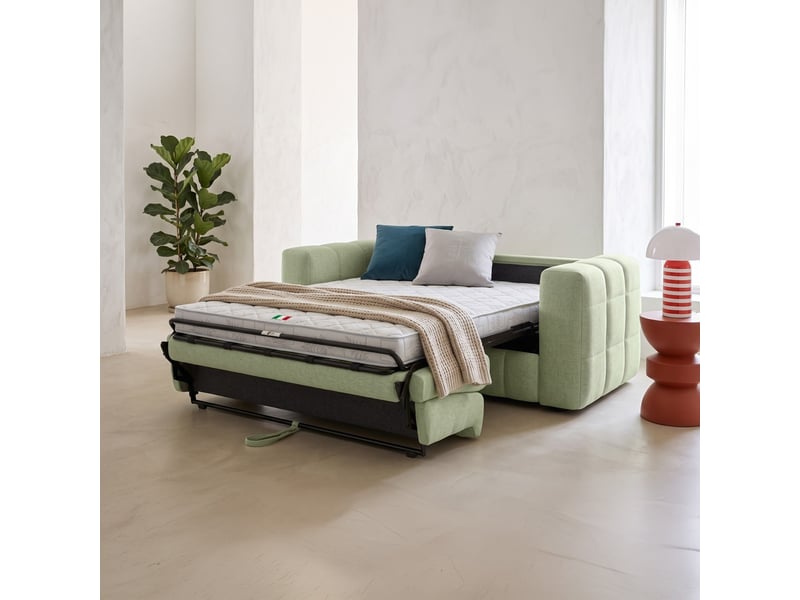  Canapé capitonné convertible 3 places en tissu chenille vert sauge - ouverture express - cester Cester - Conforama B