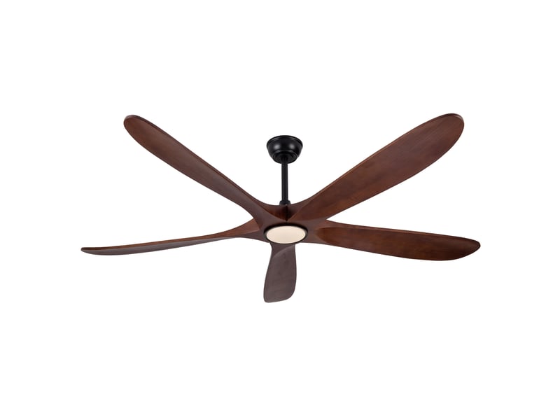  Ventilateur de plafond avec éclairage 176x176x31 cm, 5 pales en bois, 6 vitesses, noyer et noir  - Conforama A