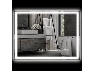 Miroir de salle de bain led 80x60 cm, miroir mural avec enceinte bluetooth et horloge, anti-buée, 3 couleurs réglables, ip44, argent