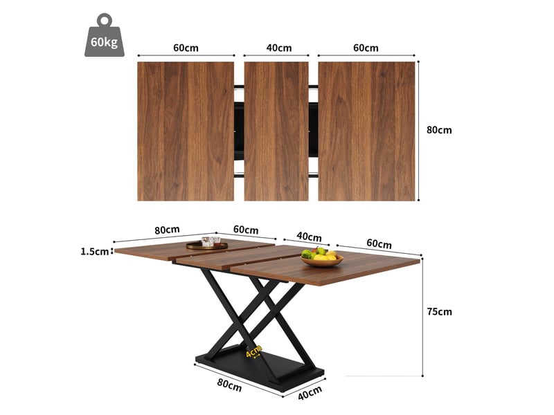  Table à manger extensible – plateau mdf noyer et piètement métal noir – 120 à 160 x 80 cm  - Conforama D