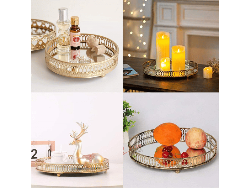  Organisateur de bijoux cosmétiques, plateau décoratif miroir en métal, plateaux de fruits, plateau de rangement pour table  - Conforama E