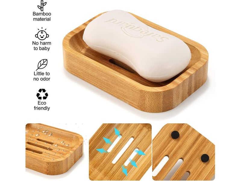  Lot de 2 porte-savon en bambou en bois naturel pour salle de bain cuisine éponges accessoires de rangement  - Conforama D
