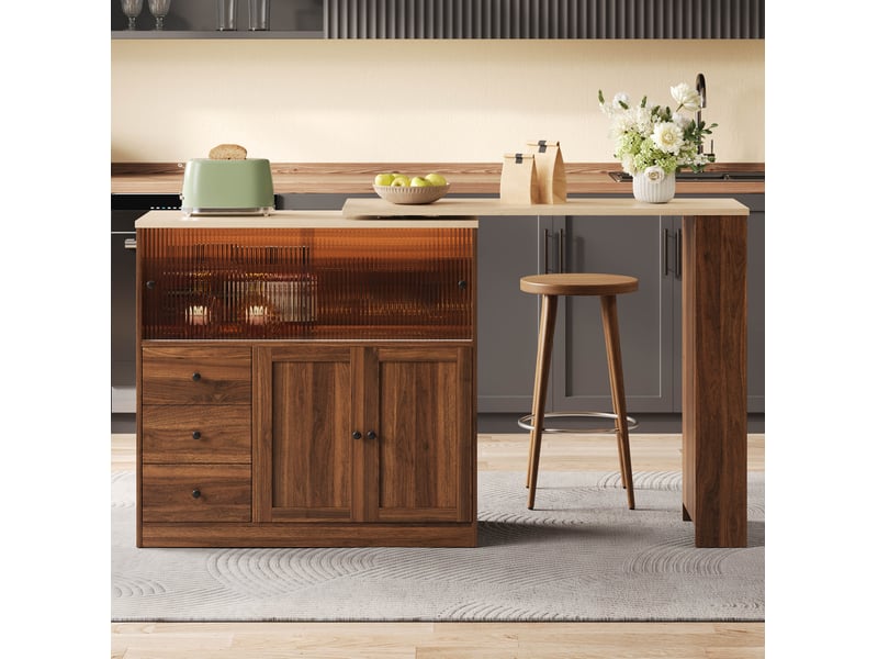 Îlot de cuisine 172x40x96 cm extensible avec plateau rotatif coloris naturel - Conforama D