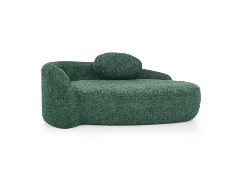 Canapé méridienne tissu bouclette - 170x96x62cm - banquette lounge arrondie avec coussin mousse haute densité - vert  - Conforama A