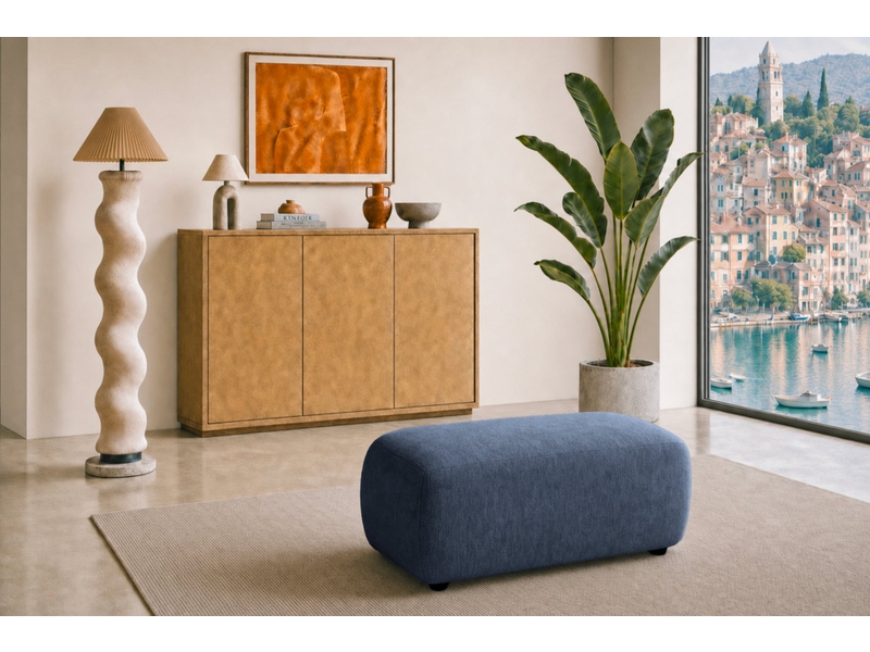  Portofino - pouf en tissu chenille bleu 105x57x40  - Conforama D
