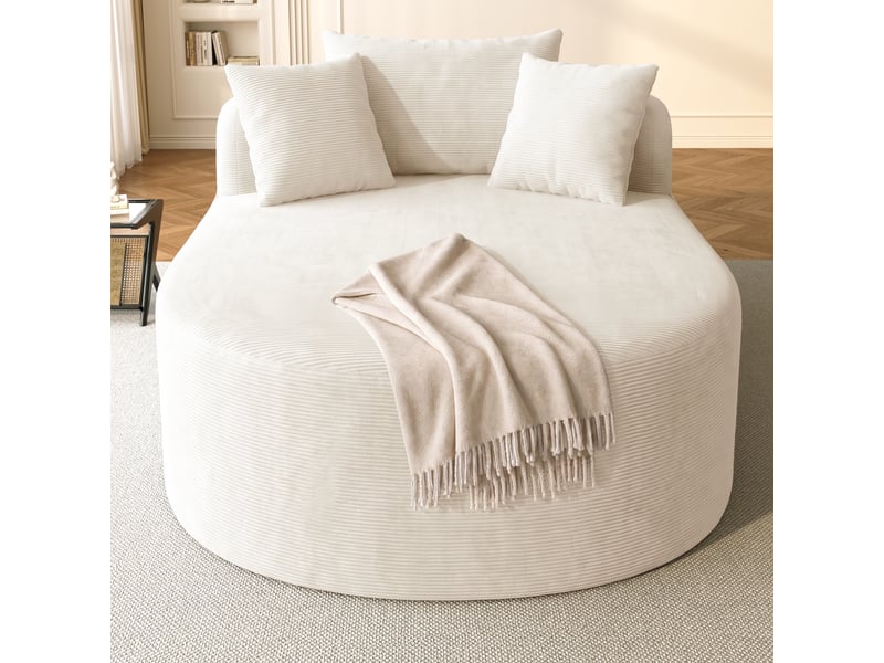  Fauteuil lounge ovale en velours côtelé, assise profonde 122 cm, sans montage  - Conforama B