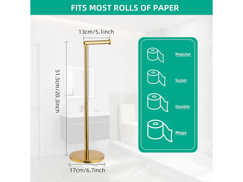  Porte-rouleau de papier toilette sur pied en acier inoxydable – or, 15x56 cm  - Conforama B