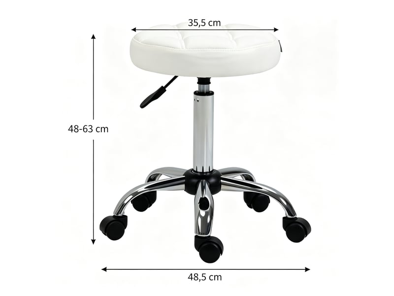 Tabouret roulant 35,5x51-67 cm, pivotant, réglable, avec roulettes, pour bureau et salon de coiffure, similicuir blanc  - Conforama C