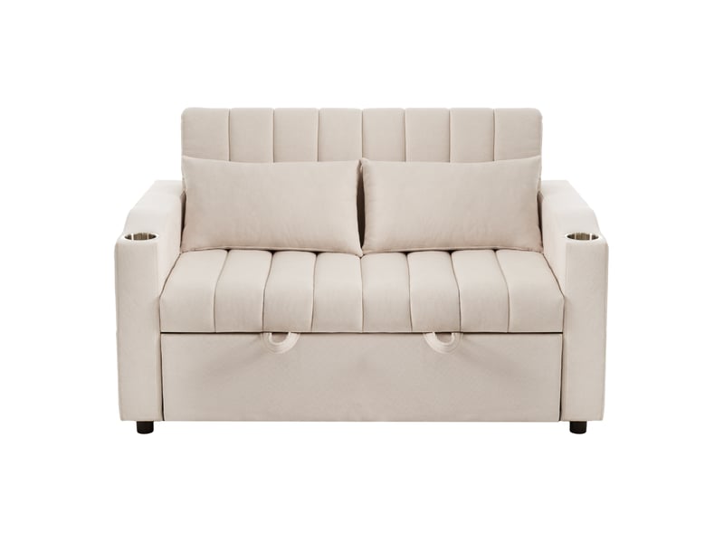 Canapé droit convertible 2 places avec dossier réglable, fonction lit, porte-gobelet et coussins - Conforama A