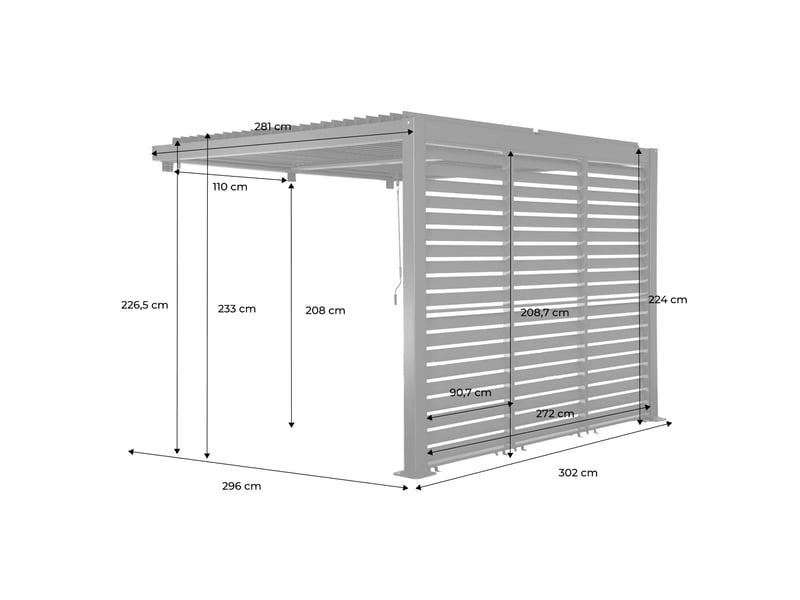  Pergola bioclimatique aluminium adossée 3x3m anthracite + 3 persiennes 100cm palace  - Conforama C