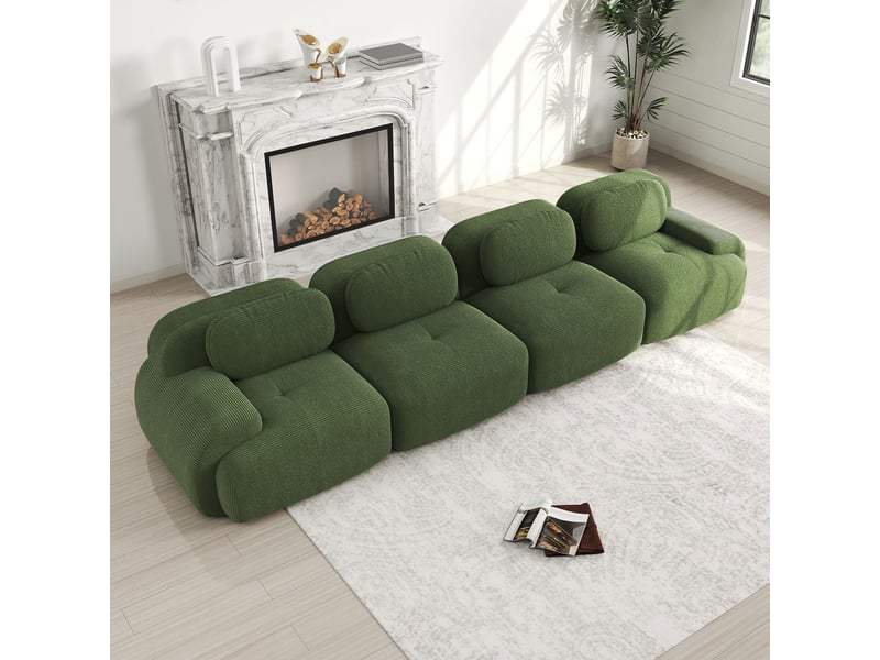  Canapé tissu côtelé doux structure sans cadre rembourrage 32d très élastique adapté aux animaux confort ergonomique livré sous vide composition libre vert  - Conforama B