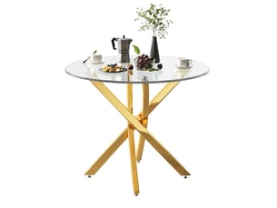 Table à manger ronde 80x80 cm en verre trempé avec pieds dorés