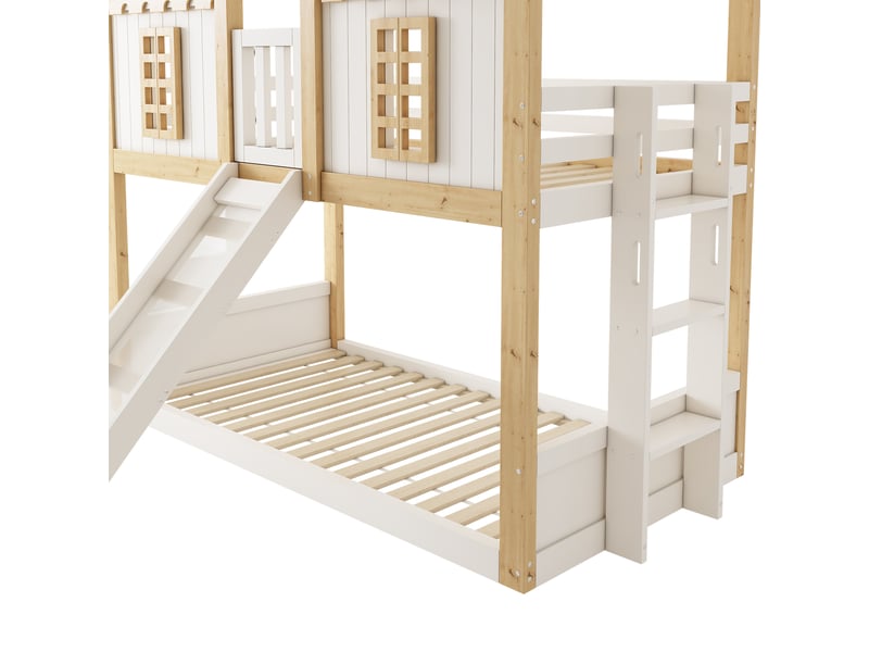 Lit superposé cabane 90x200 cm avec toboggan et échelle réversible Fay Lum - Conforama R