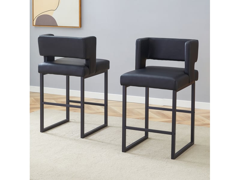  Tabouret de bar avec assise rembourrée et structure métallique stable, style nordique, revêtement pu, noir  - Conforama C