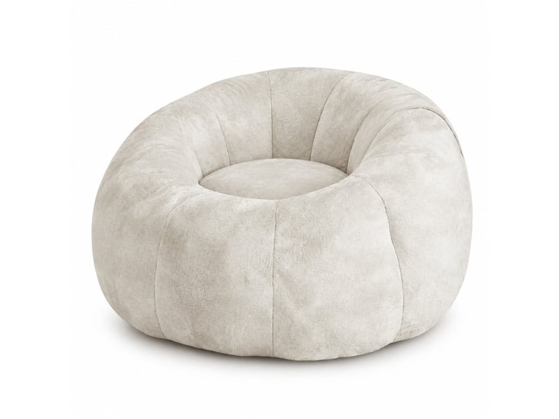  Pouf rond,120x130x72 cm,pour relaxation,tissu flanelle,blanc  - Conforama A