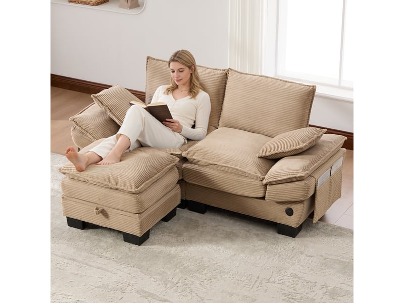 Canapé d'angle réversible fixe 2 places tissu kaki - Conforama B