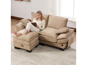 Canapé d'angle réversible fixe <strong>MERAX</strong> <strong></strong> 2 places Velours côtelé kaki