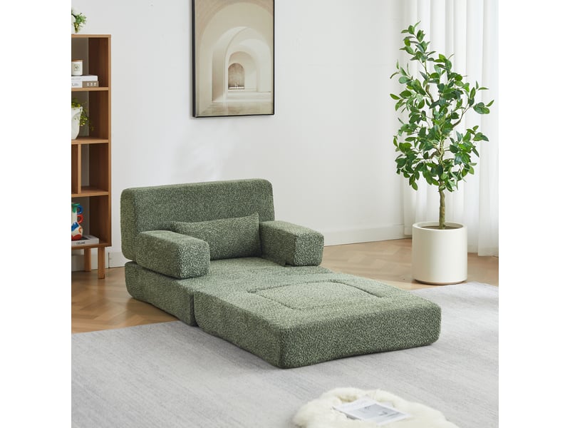 Canapé convertible 2-en-1 1 place 90 x 90 x 80 cm avec couchage pliant, dossier réglable et structure en fer, chenille, vert OMNIGLINT TRADING LTD - Conforama C