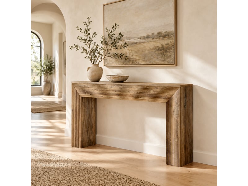  Table console 160 x 30 x 85 cm marron en mdf, style rustique pour l'entrée ou derrière le canapé, usage décoratif  - Conforama B