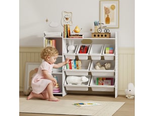 Meuble rangement enfant 3 à 8 ans, rangement jouets enfant avec 8 bacs amovibles, étagères de rangement, blanc, placard