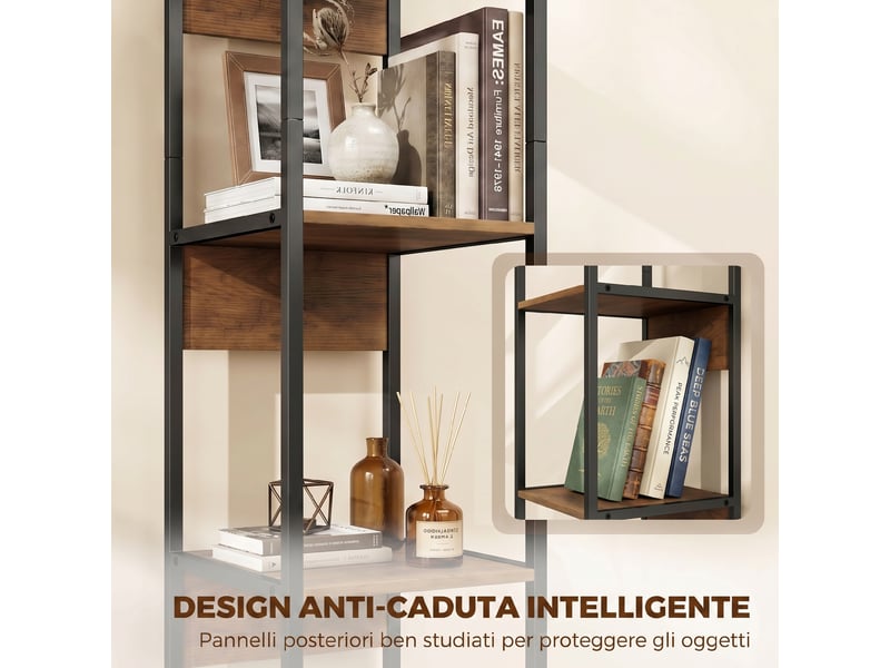  Bibliothèque verticale gain de place, 6 étagères, 29,5 x 30 x 185 cm, marron  - Conforama E