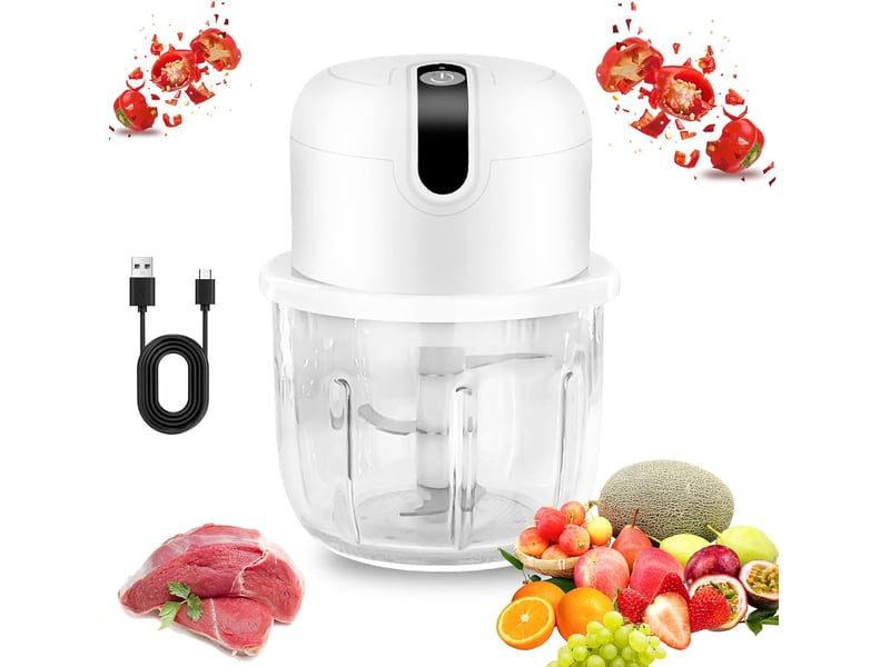  Hachoir de cuisine électrique mini coupe-oignons avec port usb hachoir à oignons 250 ml batterie rechargeable avec lame en acier inoxydable pour hache  - Conforama A
