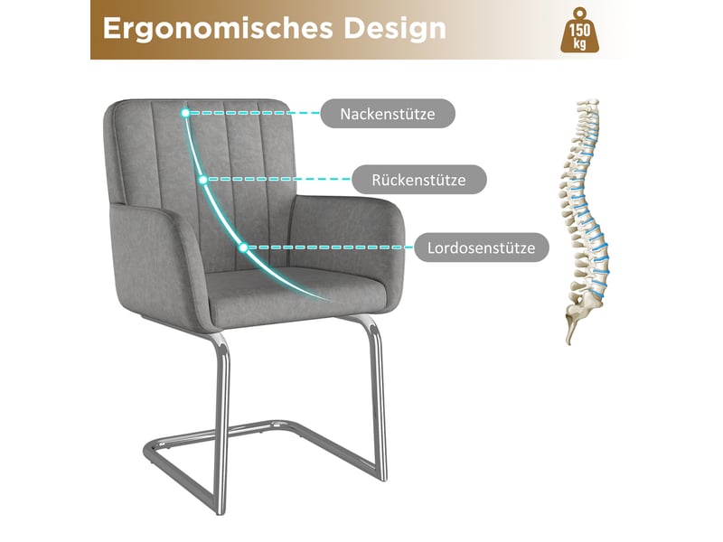  Chaises de salle à manger lot de 6 empilables  - dossier ergonomique en z, similicuir gris  - Conforama E