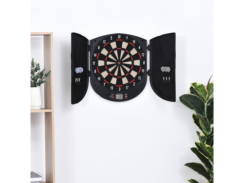  Cible de fléchettes électronique refermable, 26 jeux pour 8 joueurs, écran lcd et haut-parleur, noire  - Conforama C