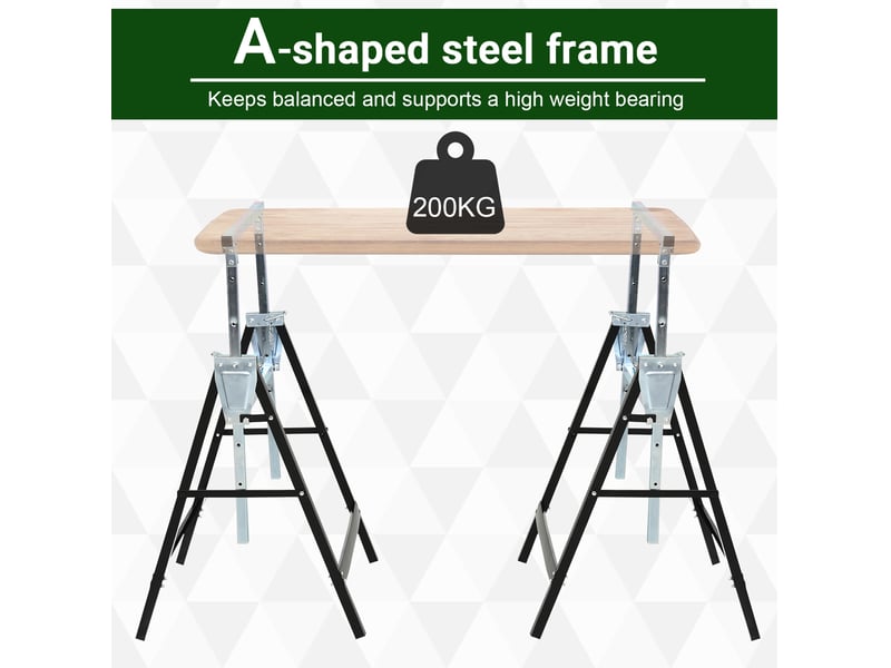  Lot de 2 tréteaux de sciage réglables 68 x 56 x 80-130 cm noirs en métal, pliables, charge 200 kg  - Conforama D