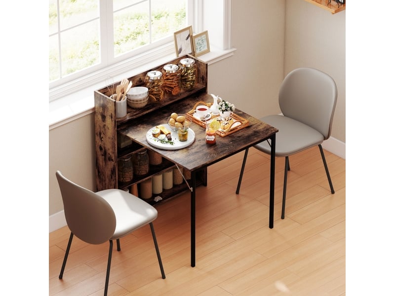 Table de salle à manger pliante avec 3 étagères en mdf marron rustique, style industriel pour petits espaces - Conforama E