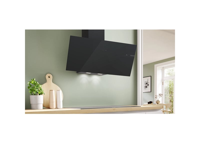  Bosch - bosch. Hotte décorative. 90 cm. Ser4. Noir. 3 niveaux. Evacuationrecyclage. Evac. Air mode normal max mode intensif : 560 m3h. 63 db. Touch select. Led 2x2.5w. Classe énergie b  dwk95df61 - DWK95DF61 - Conforama C