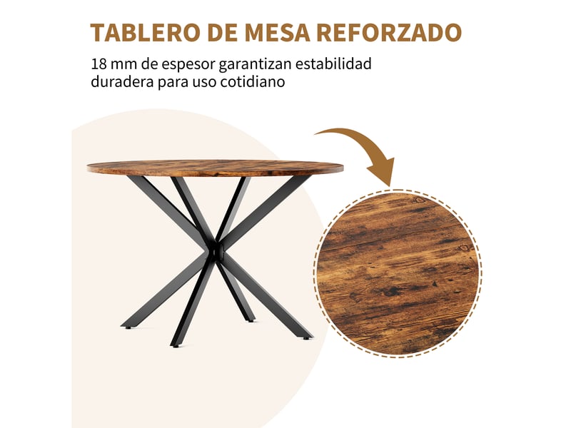  Table de salle à manger ronde 4 à 6 personnes avec pieds réglables en fer ø120 cm marron vintage  - Conforama C