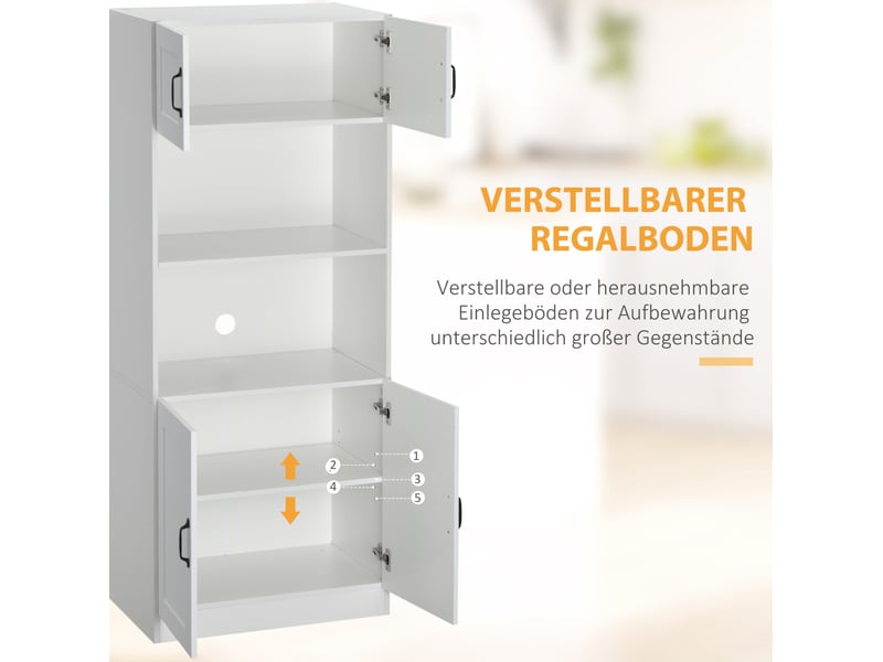  Colonne de cuisine avec 4 portes, étagères réglables et espace central micro-ondes en mdf blanc 70 × 40 × 170 cm  - Conforama D