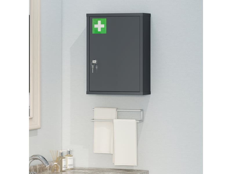  Armoire à pharmacie murale avec serrure, armoire murale en acier à 3 niveaux, 40 x 15 x 53,5 cm, gris anthracite  - Conforama D