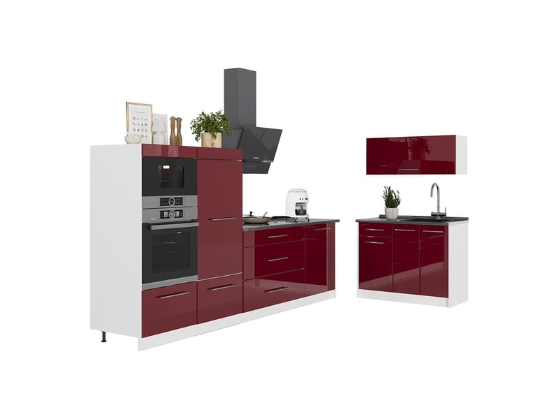Vicco cuisine, rouge bordeaux haute brillanceblanc, 380cm sans pt - Conforama E