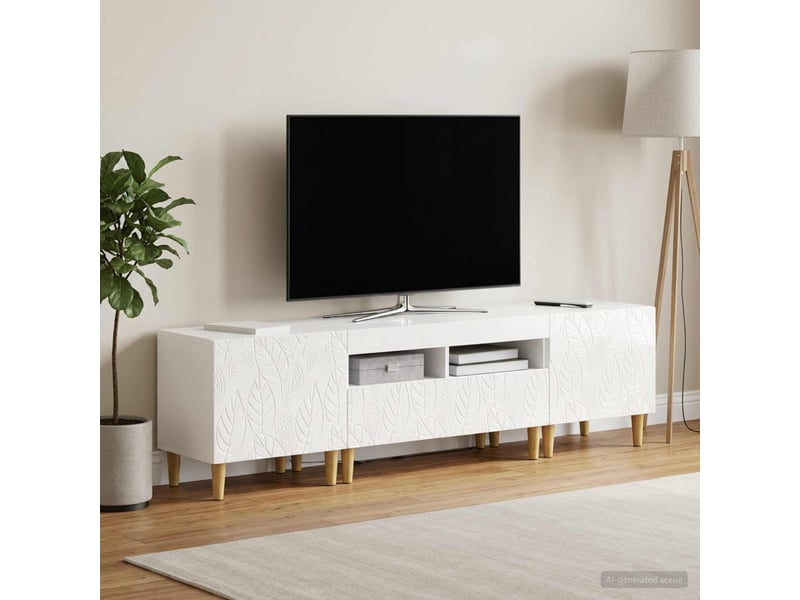  Ensemble de 3 meubles tv - banc tv - meuble de rangement led delft blanc brillant  - Conforama C
