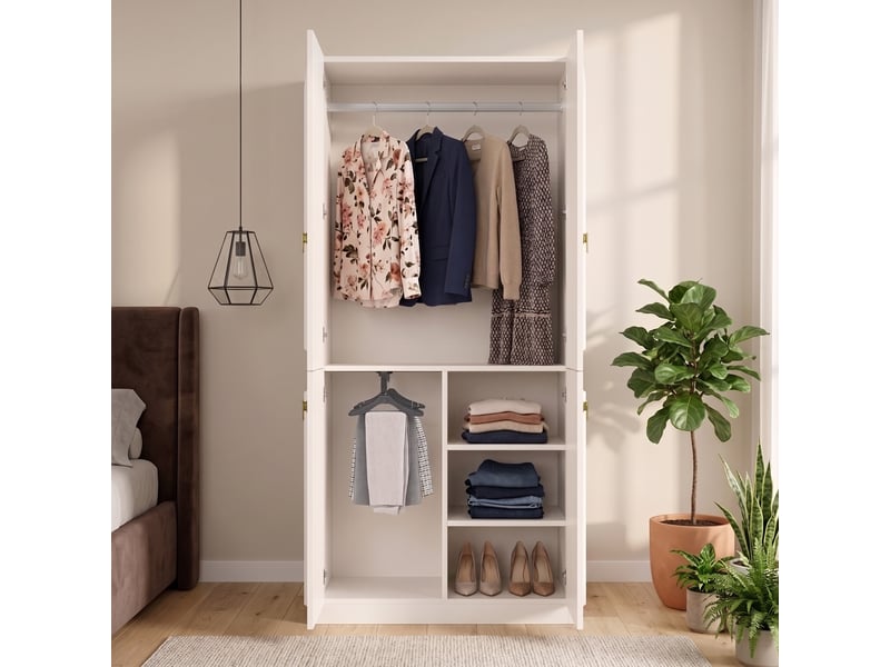 Armoire de chambre blanche 90x48x200 cm avec 2 penderies et 3 étagères - Conforama D