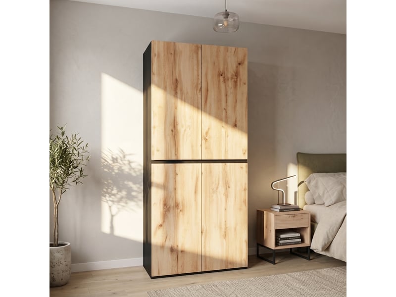 Armoire haute 90 x 50 x 200 cm, tiroir à bijoux, 4 portes, 1 tringle à vêtements, 2 tiroirs, chêneblanc Bliss Lite - Conforama D