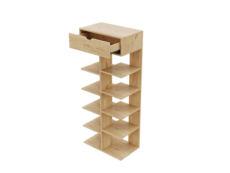 Meuble à chaussures giga naturel 55 x 33 x 133 cm, 1 tiroir et 10 compartiments  - Conforama E