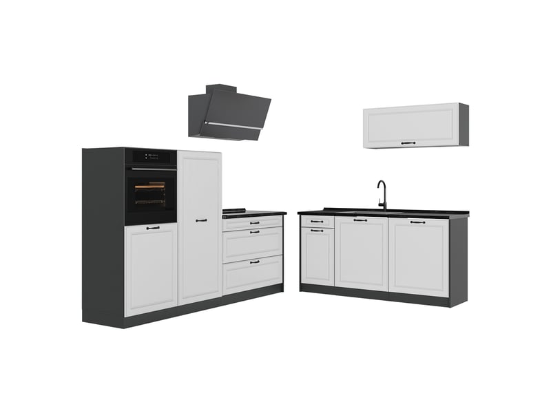  Vicco cuisine, blanc campagneanthracite, 220cm plan de travail anthracite  - Conforama A