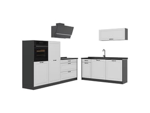 Vicco cuisine, blanc campagneanthracite, 220cm plan de travail anthracite