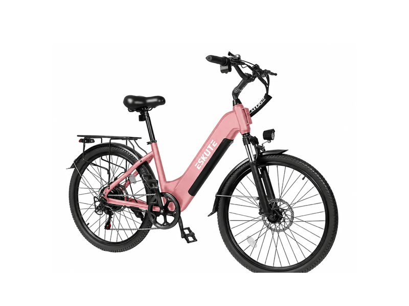  Vélo électrique de ville eskute c202, step-through 26, 48v 17.5ah, 7 vitesses, rose  - Conforama A