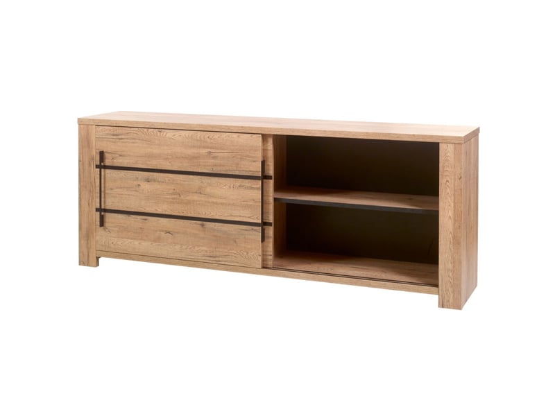  Buffet 2 portes coulissantes aspect chêne naturel et noir mat - carvik CARVIK - Conforama C